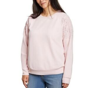 New Gloria Vanderbilt Women Pink Lace Crew Neck Pullover Sweatshirt Size M